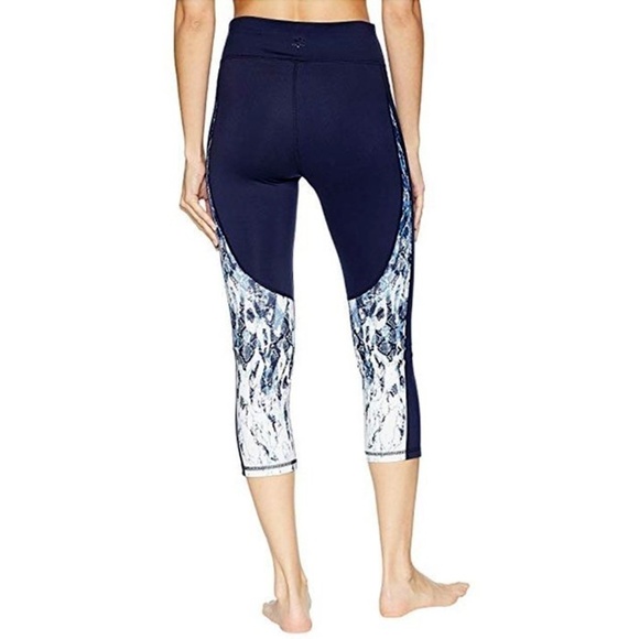 SPLENDID STUDIO Navy & White Snakeskin Print Athletic Crop Legging Yoga Fitness - Picture 3 of 11